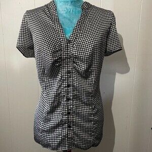 Worthington Short Sleeve Silkey Gathered Front Button-Down Womens Top Size 1X